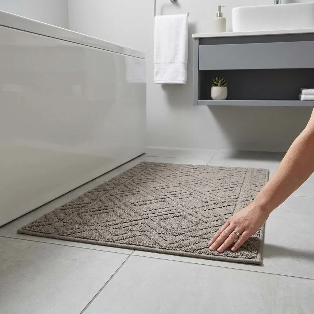 Sutera Stone Bath Mat in a modern bathroom