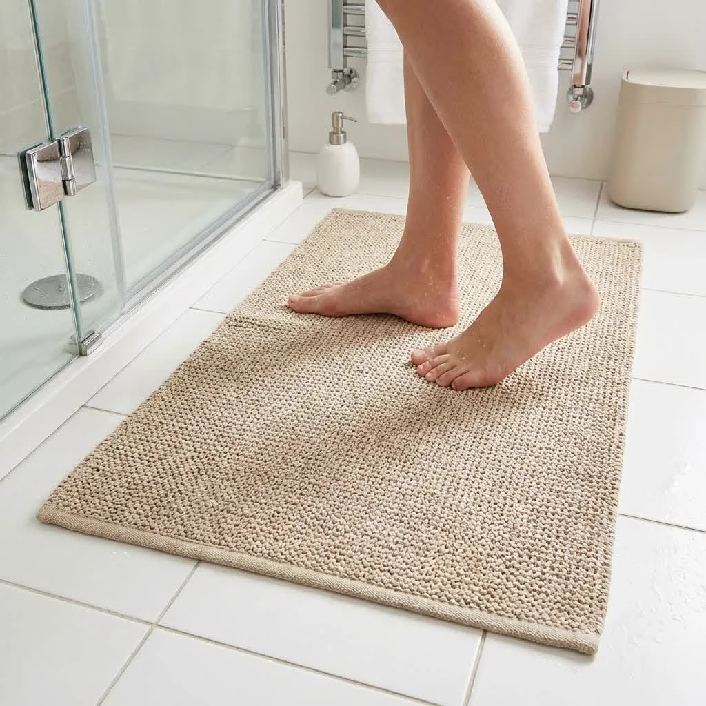 Stone bath mat for a modern bathroom
