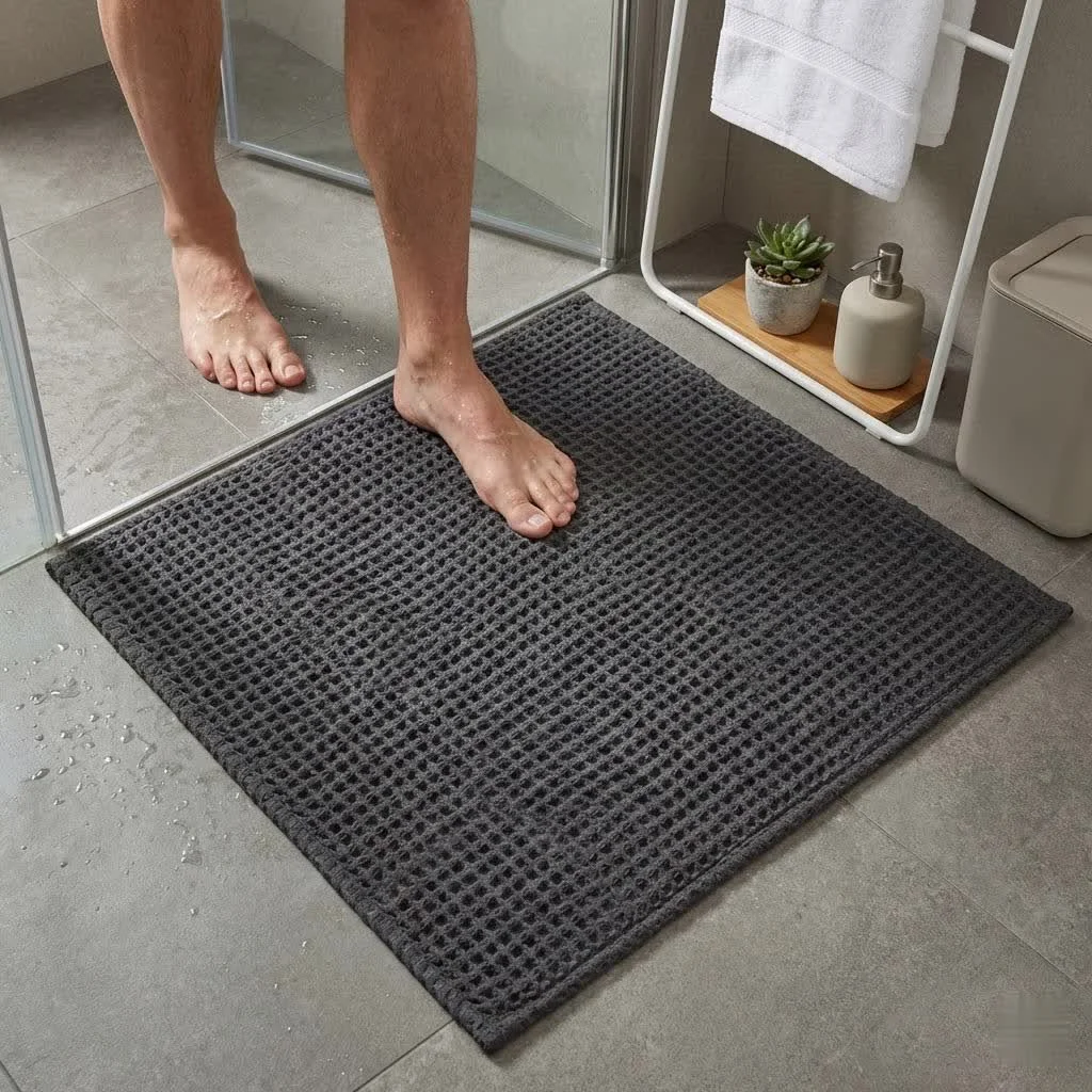 White bath mat for bathroom oasis